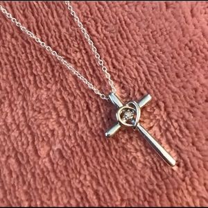 Cross Pendant Diamond Heart Necklace 10k Wh Gold